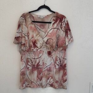 Dressbarn Women’s 3X Plus Size Pink and Cream Floral  Blouse